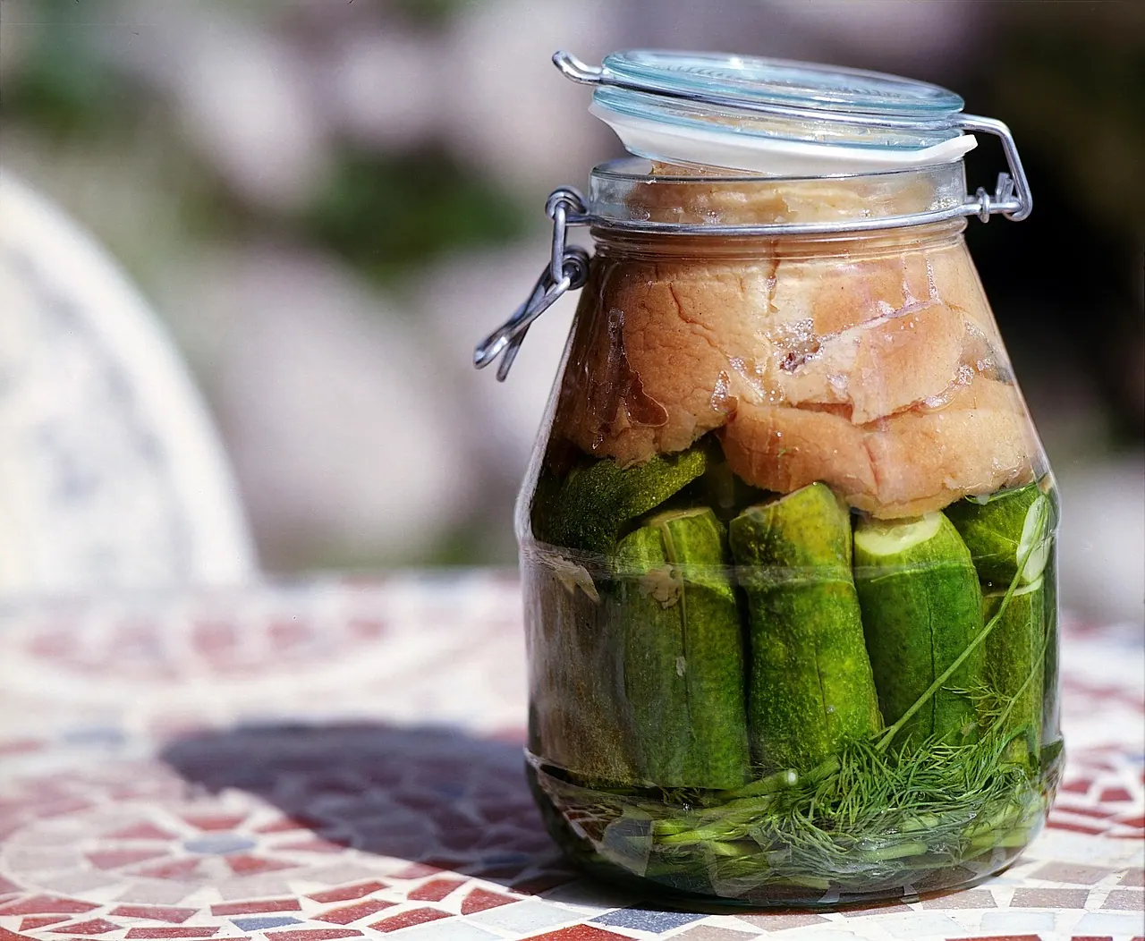 fermented, cucumber, glass, food, fermentation, vegetable, pickle, vegetarian, sour, organic, green, nutrition, traditional, fresh, homemade, eating, cooking, jar, ingredient, ferm
