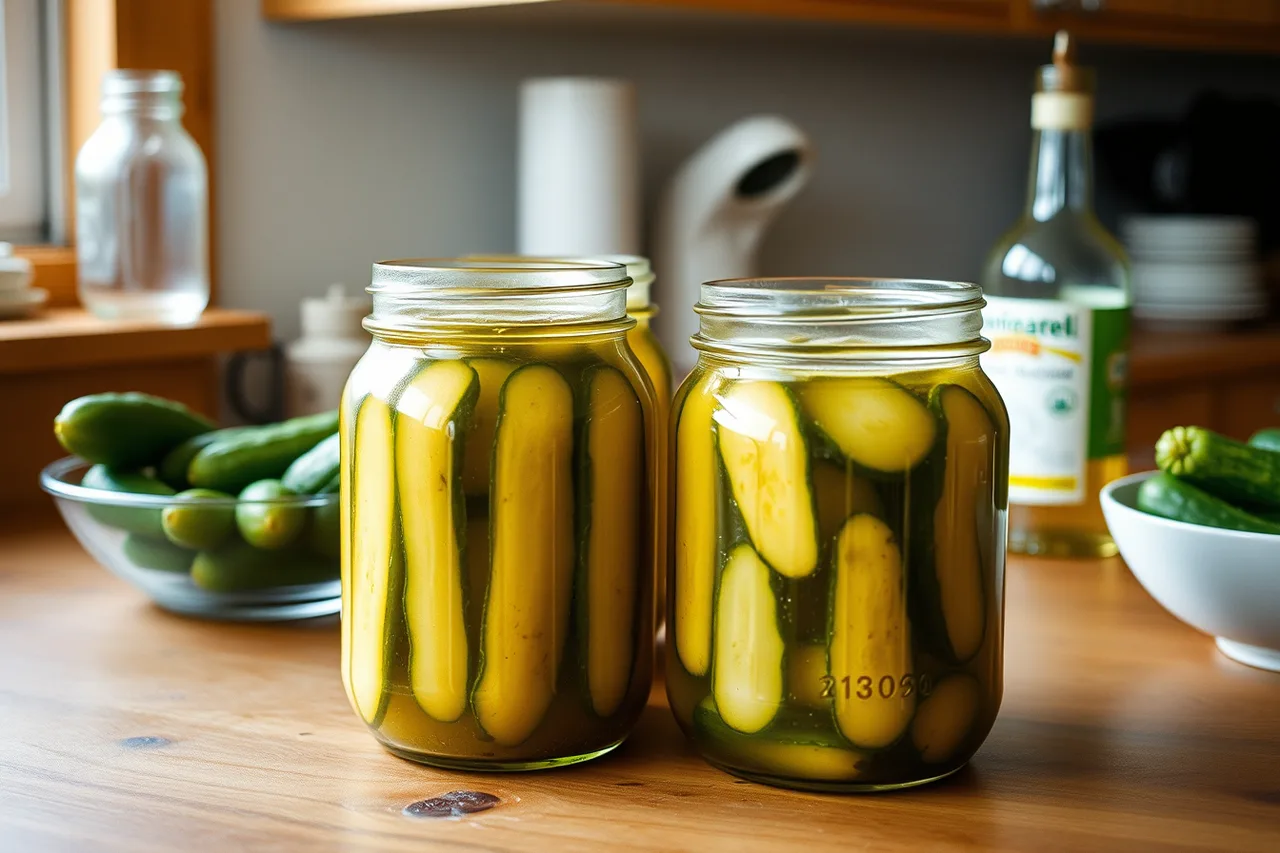 Three identical quick pickle jars labeled with different vinegars (Which fermentation supplies actually change how a finished jar tastes?)