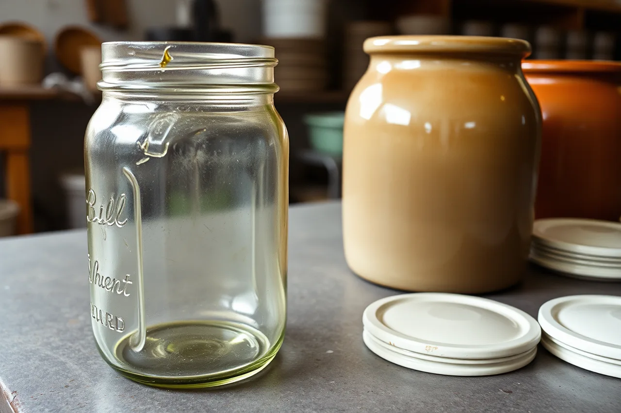 Chipped jar rim and old glazed crock set aside as unsellable (A fermentation projects checklist for shops deciding what to stock)