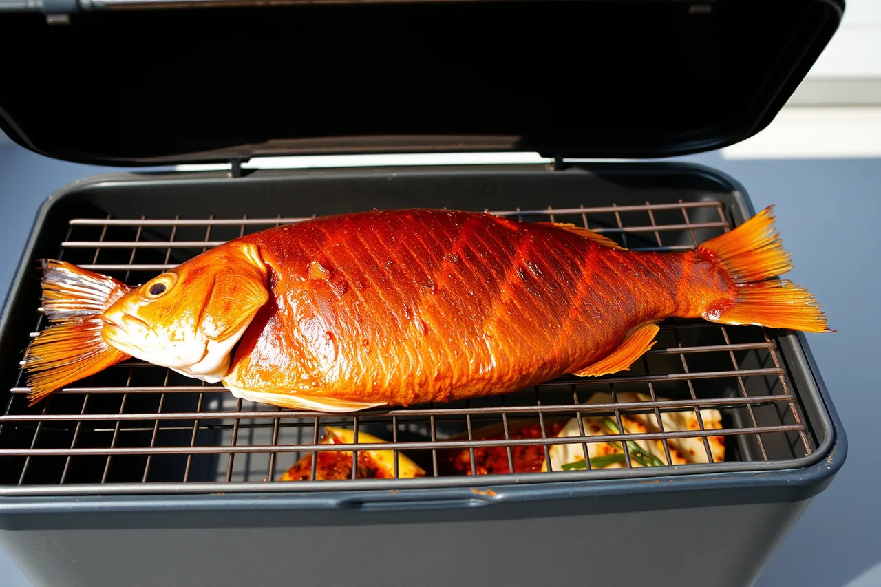 Home-smoked fish on a smoker rack, looking preserved but not shelf stable (Serving home ferment dishes to guests without passing on the risk)